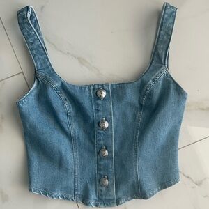 L'AGENCE Saga Olvera Blue Denim Top